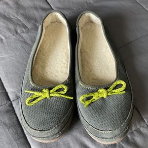 Cozy gray shearling lined slippers